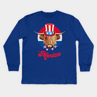 Highland Cow 'Merica Kids Long Sleeve T-Shirt